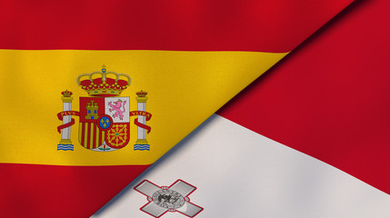 The flags of Spain and Malta. News, reportage, business background. 3d illustration