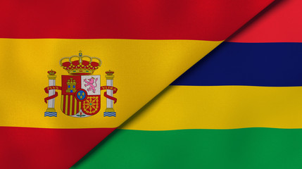 The flags of Spain and Mauritius. News, reportage, business background. 3d illustration
