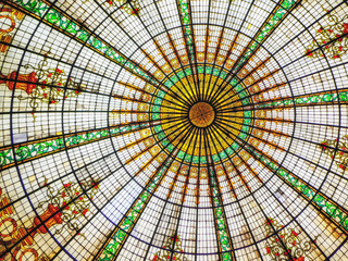 Stained glass dome ceiling at Hotel Bolivar