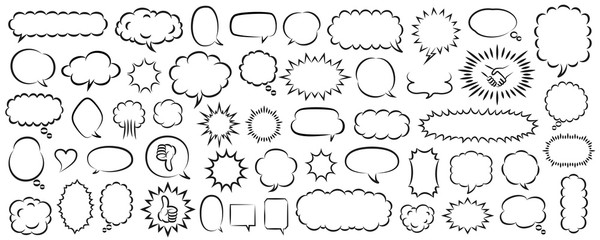 Black and white speech bubble set of various shapes
