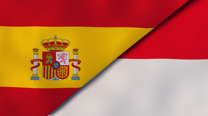 The flags of Spain and Monaco. News, reportage, business background. 3d illustration