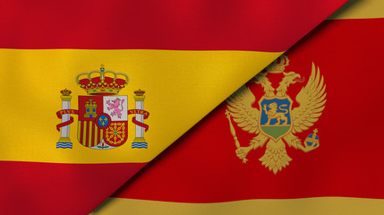 The flags of Spain and Montenegro. News, reportage, business background. 3d illustration