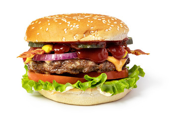 Tasty burger with bacon