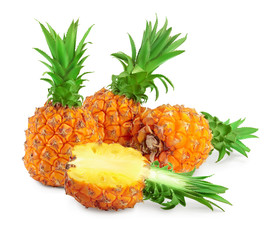 pineapple and half isolated on white background with full depth of field