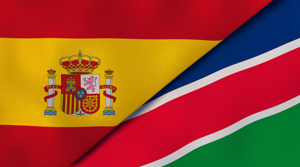 The flags of Spain and Namibia. News, reportage, business background. 3d illustration