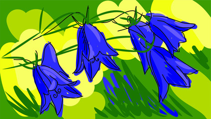 Cute spring bell flowers, hand drawing, flat
