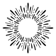Fototapeta premium Sunburst doodle line art. Hand drawn water splash, round banner with circle explosion. Retro sketch radial rays, black frame isolated on white background. Handmade design element