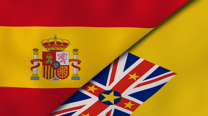 The flags of Spain and Niue. News, reportage, business background. 3d illustration