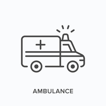 Ambulance Car Line Icon. Vector Outline Illustration Of Emergency Van. Call Doctor Pictogram