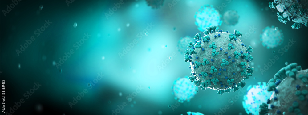 Poster microscopic close-up of the covid-19 disease. coronavirus illness spreading in body cell. 2019-ncov 