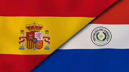 Obraz premium The flags of Spain and Paraguay. News, reportage, business background. 3d illustration