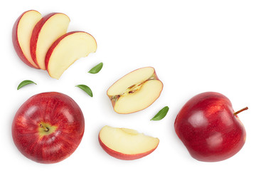 Red apple with half isolated on white background with clipping path and full depth of field. Top view. Flat lay with copy space for your text