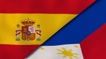 The flags of Spain and Philippines. News, reportage, business background. 3d illustration