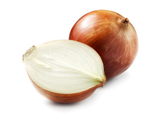 halved onion isolated on white