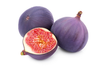 Fresh fig fruit and half isolated on white background