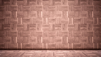 Concept or conceptual vintage or grungy brown background of natural wood or wooden old texture floor and wall as a retro pattern layout. A 3d illustration metaphor to time, material, emptiness,  age 