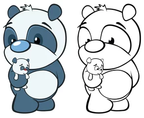 Poster Vector Illustration of a Cute Cartoon Character Panda for you Design and Computer Game. Coloring Book Outline  © liusa