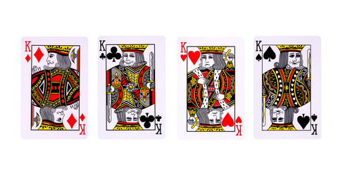 Playing cards for poker game on white background with clipping path.