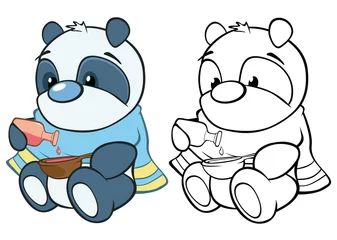 Poster Vector Illustration of a Cute Cartoon Character Panda for you Design and Computer Game. Coloring Book Outline  © liusa