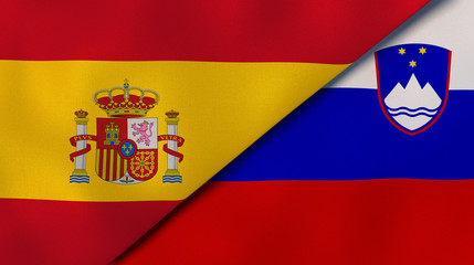 The flags of Spain and Slovenia. News, reportage, business background. 3d illustration