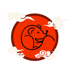 Vector illustration design template for red chinese envelope. Hand drawing elements. Circular frame with an abstract mouse in the center. The tradition of giving money before the New Year