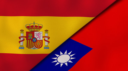 The flags of Spain and Taiwan. News, reportage, business background. 3d illustration