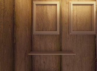 small room 3d render design with wooden wall and warm light