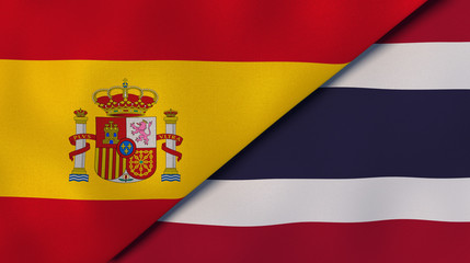 The flags of Spain and Thailand. News, reportage, business background. 3d illustration