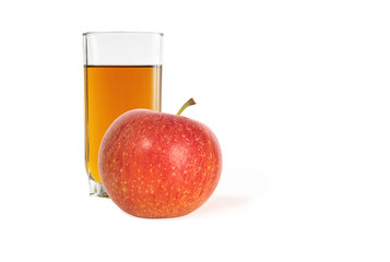 ripe green apple and a glass of apple juice isolated on white background