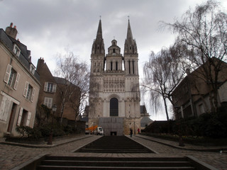 Angers, France - March 15th 2013 : View of the gothic cathedral Saint-Maurice of Angers from...