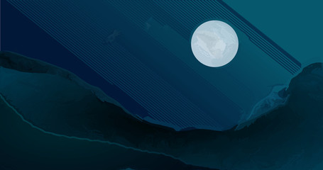 Fototapeta premium Moon in blue. Dark background with bright moon for multiple compositions