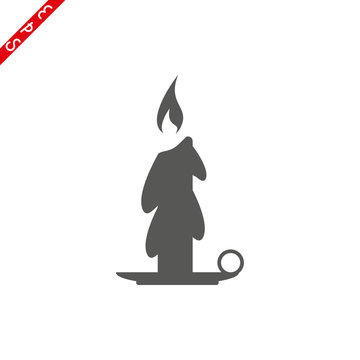 recommend clip art: Old fashioned lit candle candlestick on holder flat vector icon for apps and websites