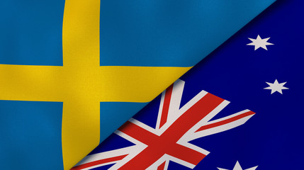 The flags of Sweden and Australia. News, reportage, business background. 3d illustration