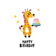 Birthday card for kids with giraffe