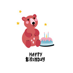 Birthday card for kids with bear