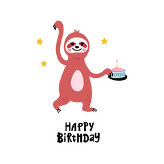 Birthday card for kids with sloth