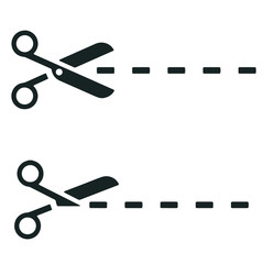 Scissors with cut lines. Vector illustration.
