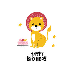 Birthday card for kids with lion