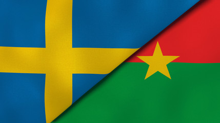 The flags of Sweden and Burkina Faso. News, reportage, business background. 3d illustration