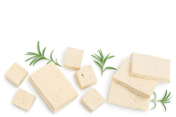 tofu cheese isolated on white background with clipping path and full depth of field, Top view with copy space for your text. Flat lay