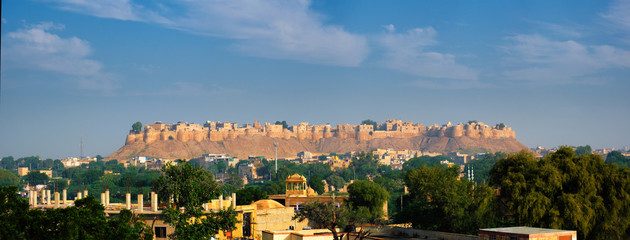 Panorama of famous tourist landmark of Rajasthan Jaisalmer Fort known as the Golden Fort Sonar...