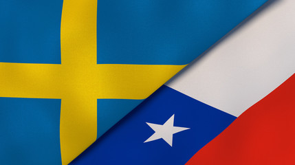 The flags of Sweden and Chile. News, reportage, business background. 3d illustration