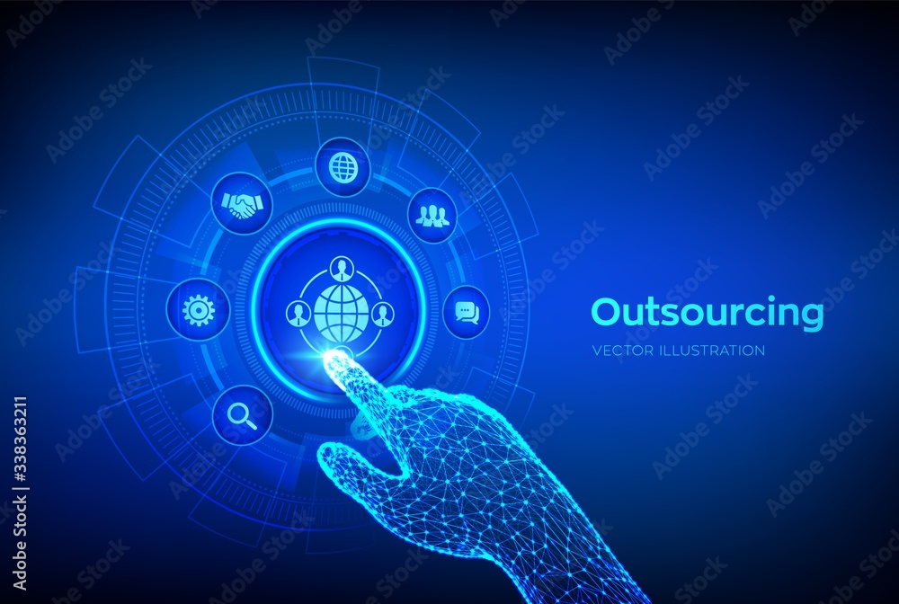 Poster outsourcing and hr. social network and global recruitment. global recruitment business and internet 