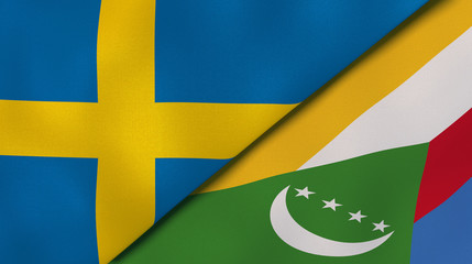 The flags of Sweden and Comoros. News, reportage, business background. 3d illustration