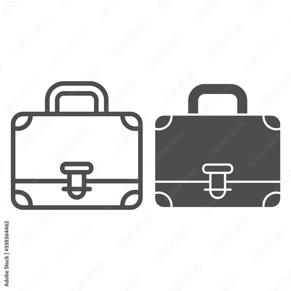 Poster suitcase or briefcase line and solid icon. portfolio with handle and clasp lock outline style pictog