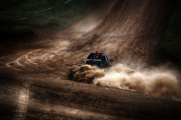 Racing sports car in dust clubs on the track , rally © Sky Antares