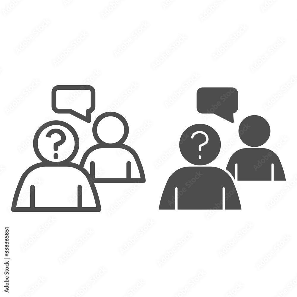 Aufkleber job interview line and solid icon. two human silhouette with bubble and question outline style picto