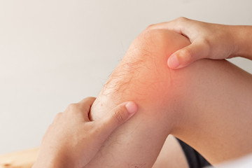 Male patients consulted physiotherapists with knee pain problems for examination and treatment. Rehabilitation physiotherapy concept