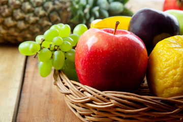 Wicker basket filled with fresh fruits
