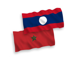 Flags of Morocco and Laos on a white background